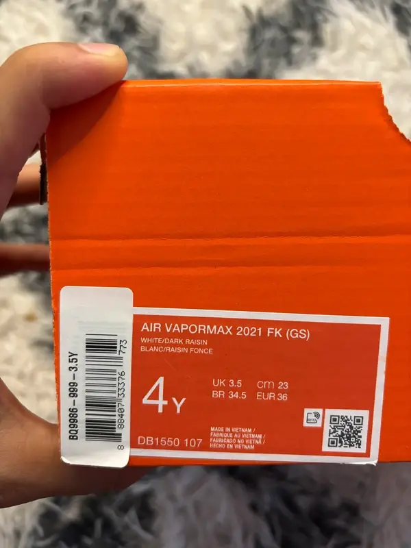 Nike Air VaporMax 2021 FK GS “White / Dark Raisin” | Size 36 EU